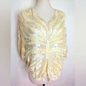 VINTAGE SILK SEQUINED BUTTERFLY TOP